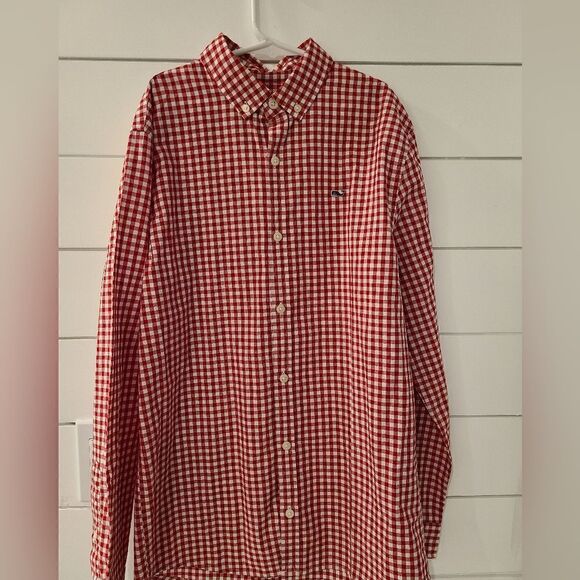 NWOT red and white check long sleeve button down - Picture 1 of 4
